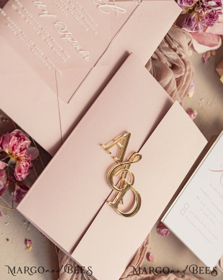 WEDDING INVITATIONS gold / rose gold / silver / glitter Luxury Mirror gold Wedding Invitations, Elegant Blush Pink Wedding Cards, Glamour Acrylic Wedding Invites, Clear Plexi Wedding Invitation Suite