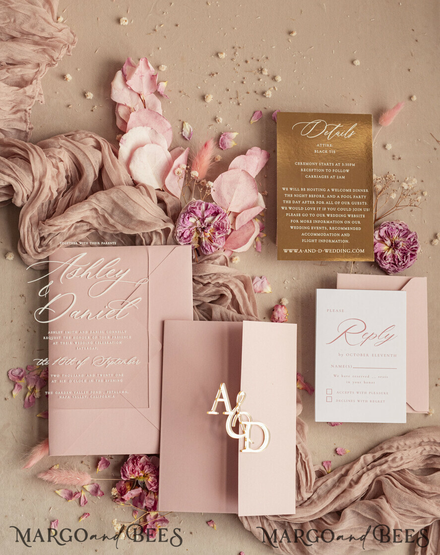 WEDDING INVITATIONS gold / rose gold / silver / glitter Luxury Mirror gold Wedding Invitations, Elegant Blush Pink Wedding Cards, Glamour Acrylic Wedding Invites, Clear Plexi Wedding Invitation Suite