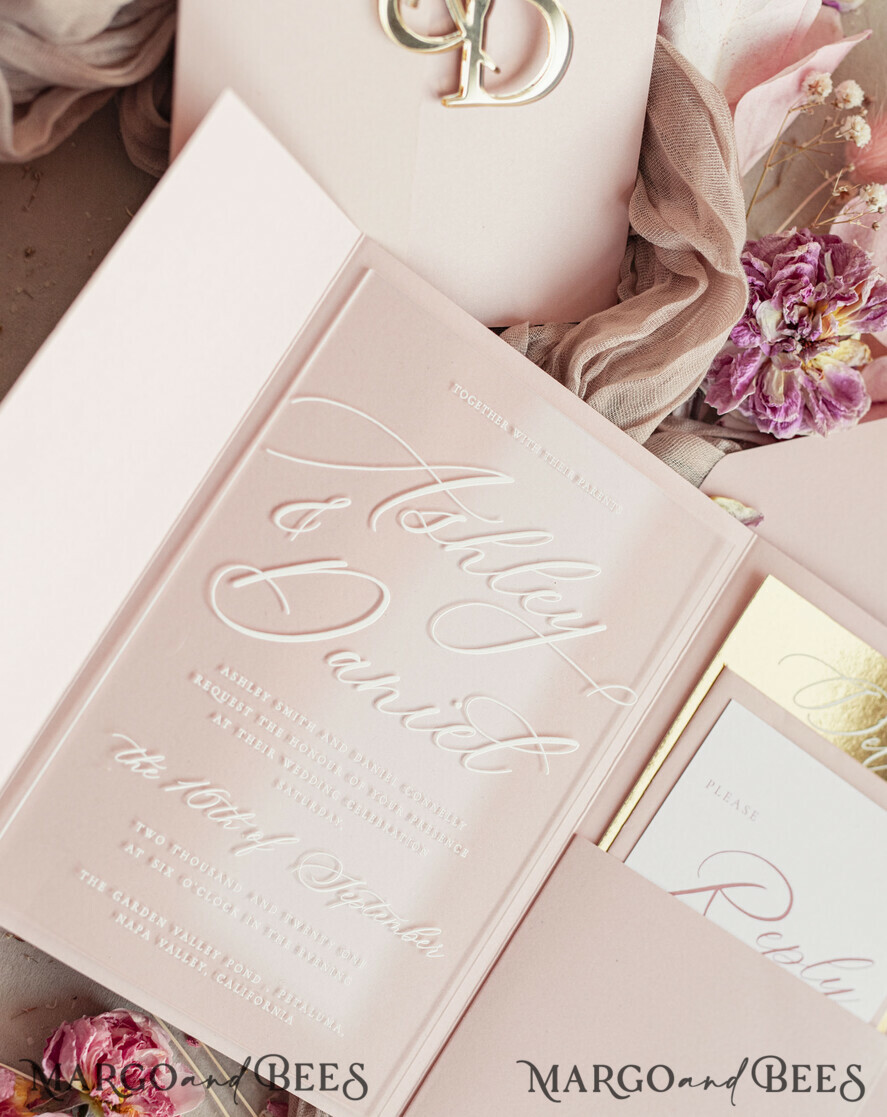 WEDDING INVITATIONS gold / rose gold / silver / glitter Luxury Mirror gold Wedding Invitations, Elegant Blush Pink Wedding Cards, Glamour Acrylic Wedding Invites, Clear Plexi Wedding Invitation Suite