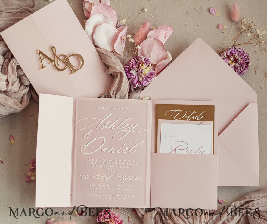 WEDDING INVITATIONS gold / rose gold / silver / glitter Luxury Mirror gold Wedding Invitations, Elegant Blush Pink Wedding Cards, Glamour Acrylic Wedding Invites, Clear Plexi Wedding Invitation Suite
