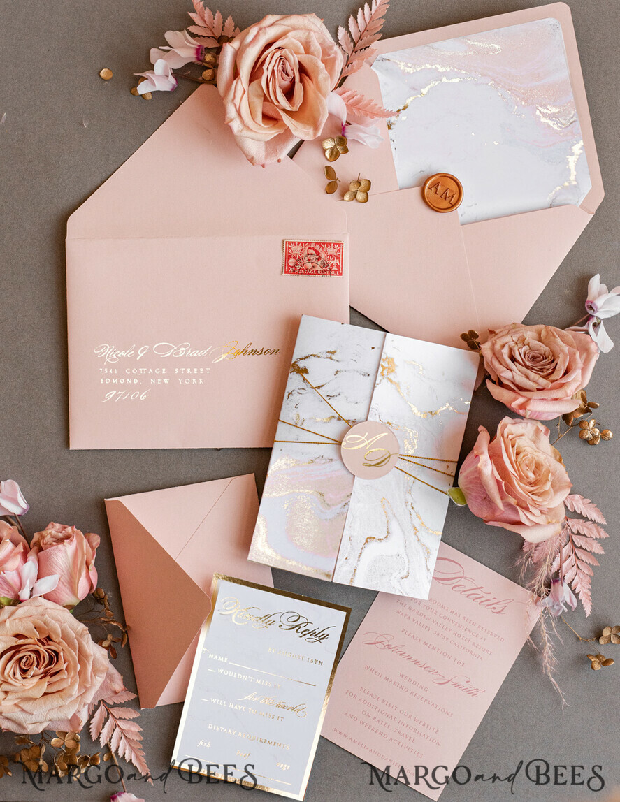 WEDDING INVITATIONS gold / rose gold / silver / glitter Personalised Marble Wedding invitations, Luxury Gold Foil Wedding Invitations, Blush Pink Marble Glamour Wedding Invitation Suite, Luxury Wedding Cards blush Pink Marble