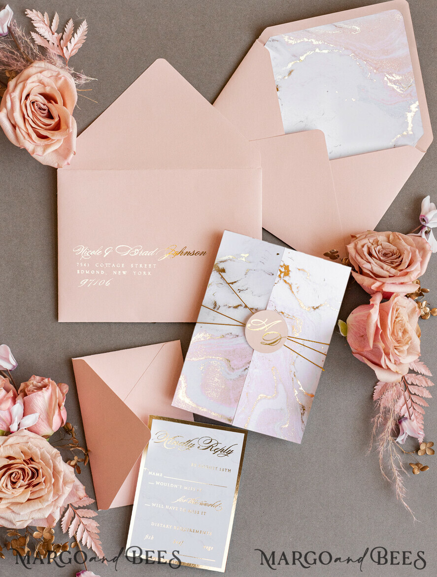 WEDDING INVITATIONS gold / rose gold / silver / glitter Personalised Marble Wedding invitations, Luxury Gold Foil Wedding Invitations, Blush Pink Marble Glamour Wedding Invitation Suite, Luxury Wedding Cards blush Pink Marble