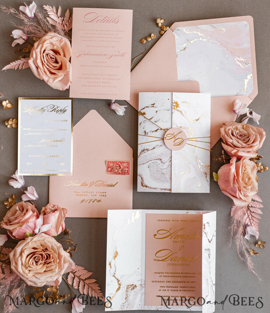 WEDDING INVITATIONS gold / rose gold / silver / glitter Personalised Marble Wedding invitations, Luxury Gold Foil Wedding Invitations, Blush Pink Marble Glamour Wedding Invitation Suite, Luxury Wedding Cards blush Pink Marble