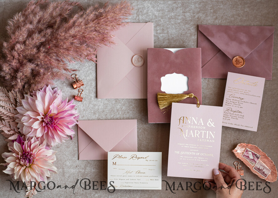 WEDDING INVITATIONS gold / rose gold / silver / glitter Glamour Pink Velvet Wedding Invitations, Luxury Golden Tassel Wedding Invitation Suite, Romantic Blush Pink Arabic Wedding Cards, Elegant Golden Shine Wedding Invites