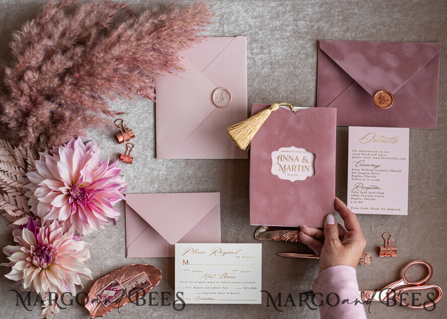 WEDDING INVITATIONS gold / rose gold / silver / glitter Glamour Pink Velvet Wedding Invitations, Luxury Golden Tassel Wedding Invitation Suite, Romantic Blush Pink Arabic Wedding Cards, Elegant Golden Shine Wedding Invites