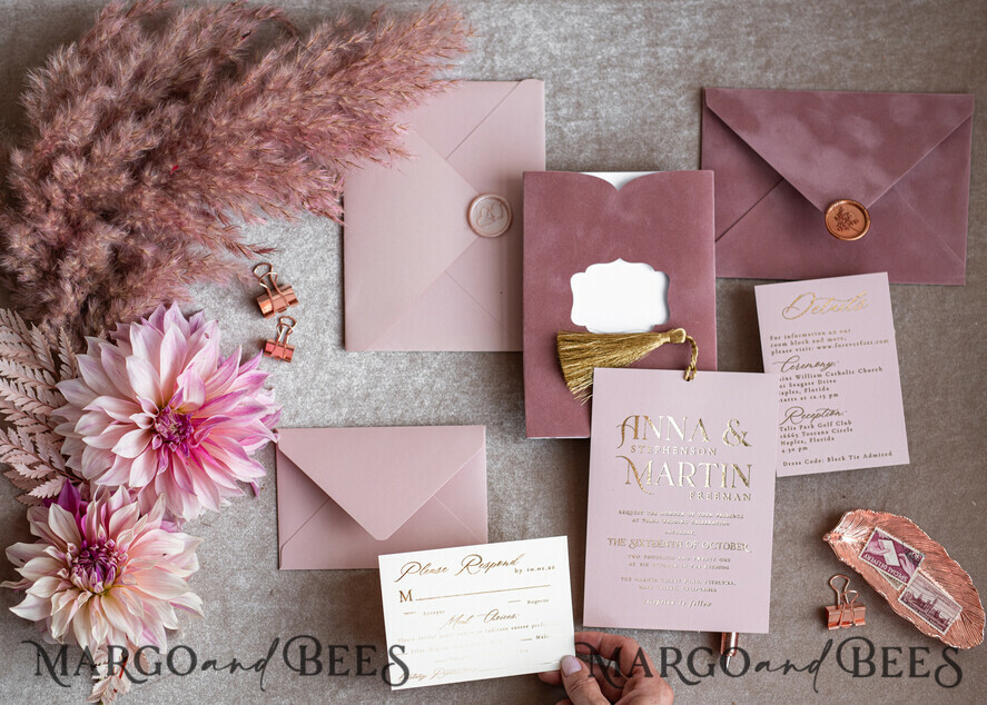 WEDDING INVITATIONS gold / rose gold / silver / glitter Glamour Pink Velvet Wedding Invitations, Luxury Golden Tassel Wedding Invitation Suite, Romantic Blush Pink Arabic Wedding Cards, Elegant Golden Shine Wedding Invites