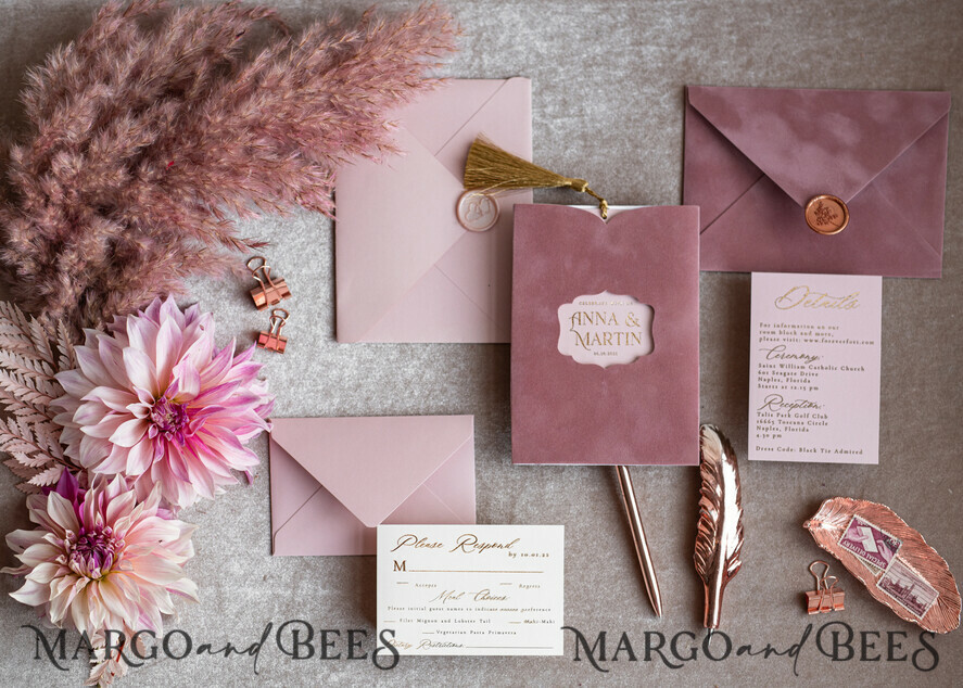 WEDDING INVITATIONS gold / rose gold / silver / glitter Glamour Pink Velvet Wedding Invitations, Luxury Golden Tassel Wedding Invitation Suite, Romantic Blush Pink Arabic Wedding Cards, Elegant Golden Shine Wedding Invites