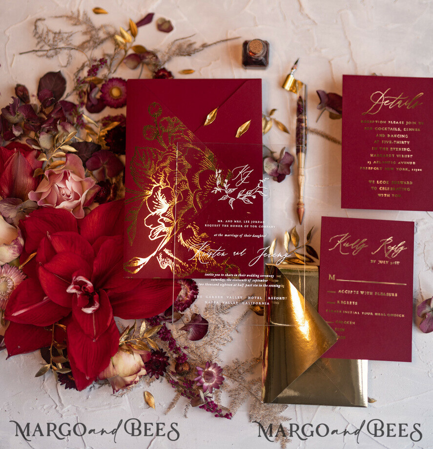 WEDDING INVITATIONS gold / rose gold / silver / glitter Luxury Golden Arabic Wedding Invitations, Elegant Plexi Acrylic Wedding Invites, Bespoke Burgundy Indian Wedding Cards, Glamour Golden Shine Wedding Stationery