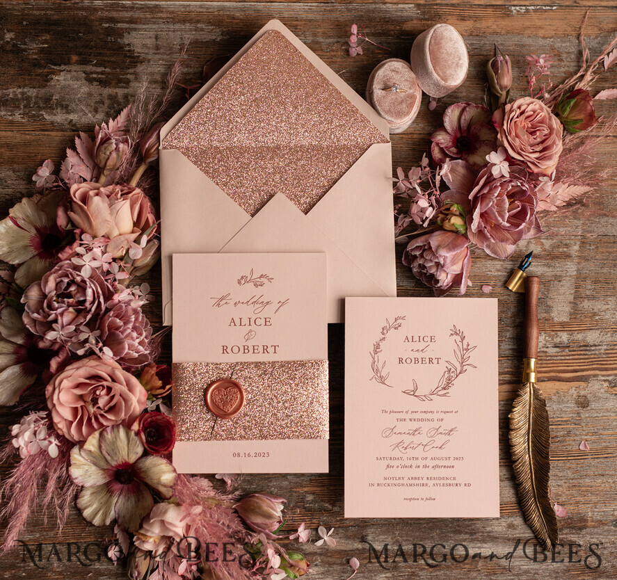 WEDDING INVITATIONS gold / rose gold / silver / glitter Rose Gold Wedding invitations UK, Luxury Glitter Wedding Invitations • Glamour Wedding Invitation Suite • Bluh Pink Luxury Wedding Cards