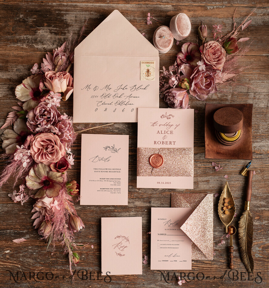 WEDDING INVITATIONS gold / rose gold / silver / glitter Rose Gold Wedding invitations UK, Luxury Glitter Wedding Invitations • Glamour Wedding Invitation Suite • Bluh Pink Luxury Wedding Cards