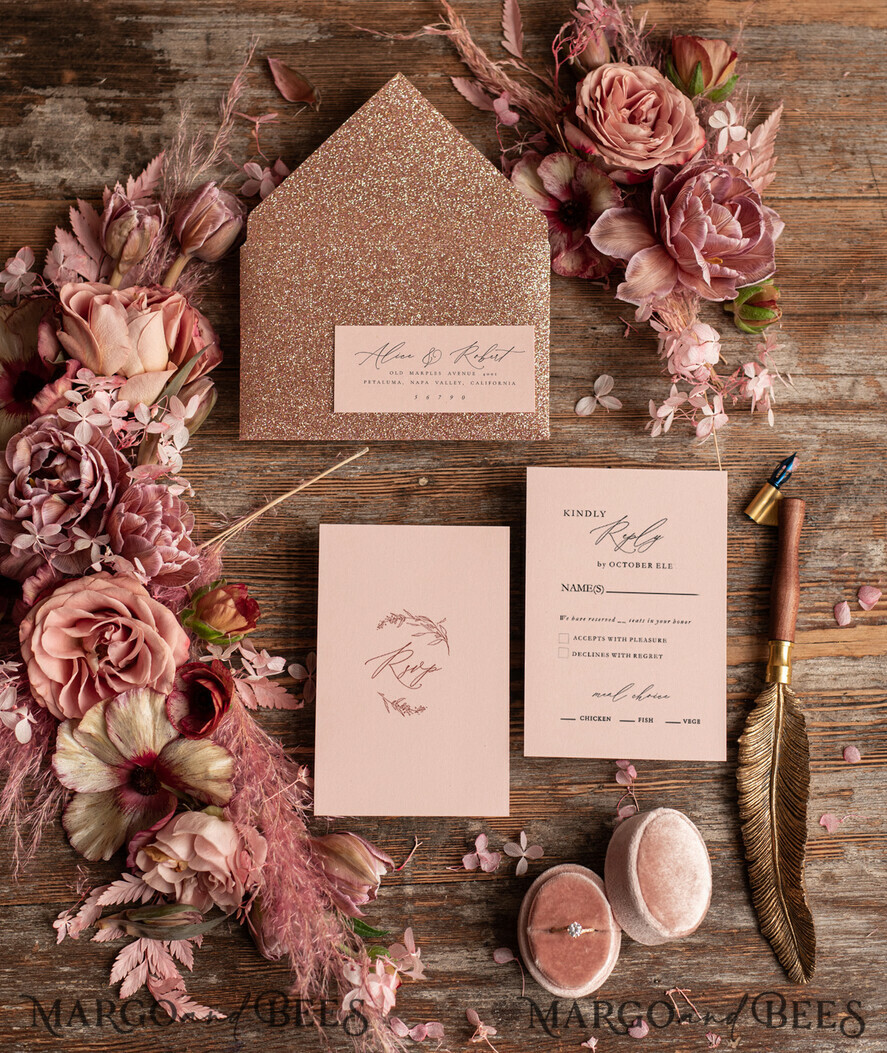 WEDDING INVITATIONS gold / rose gold / silver / glitter Rose Gold Wedding invitations UK, Luxury Glitter Wedding Invitations • Glamour Wedding Invitation Suite • Bluh Pink Luxury Wedding Cards