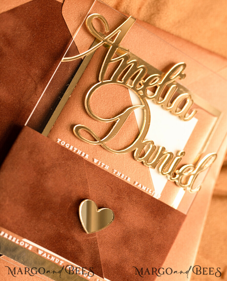WEDDING INVITATIONS gold / rose gold / silver / glitter Bespoke Acrylic Gold wedding invitation set, Luxury Velvet Wedding Invitations terracotta gold, Glamour Wedding Invitation Suite, 3D Gold mirror fall copper invites , Wedding Cards