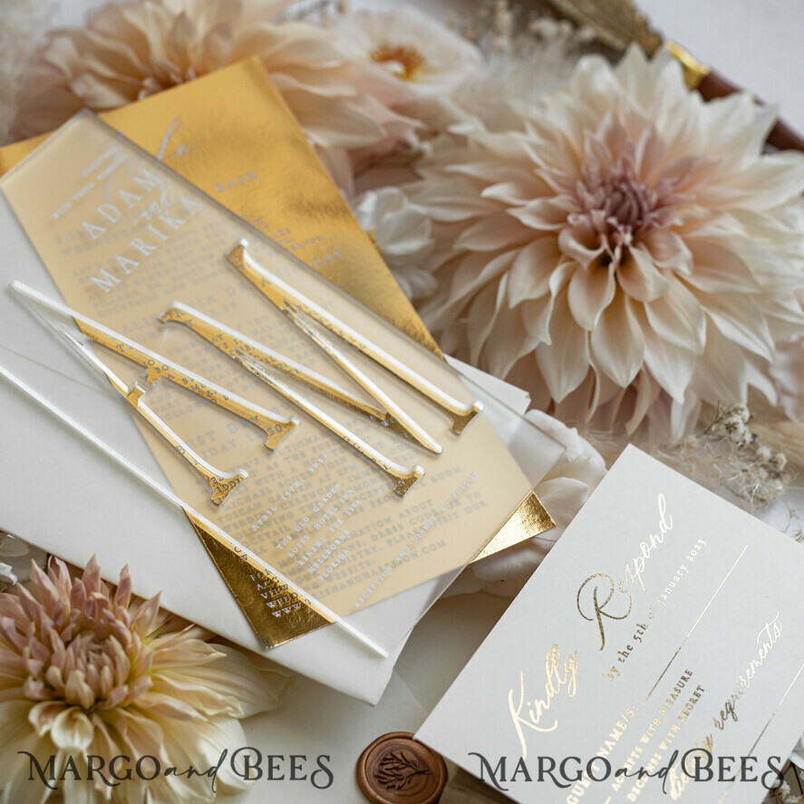 WEDDING INVITATIONS gold / rose gold / silver / glitter Acrylic Frozen Wedding invitation suite, Boho Glam Wedding Invitations, Golden Shine Wedding Invitates, Elegant Gold Wedding Cards