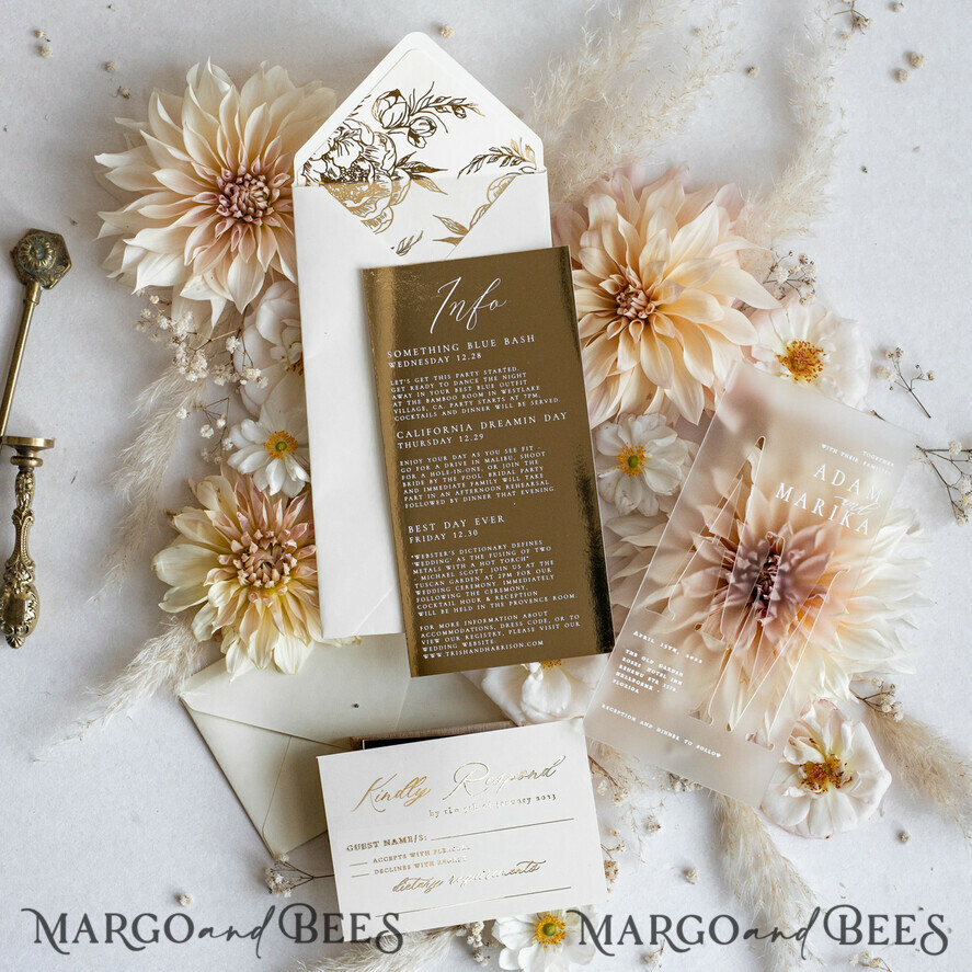 WEDDING INVITATIONS gold / rose gold / silver / glitter Acrylic Frozen Wedding invitation suite, Boho Glam Wedding Invitations, Golden Shine Wedding Invitates, Elegant Gold Wedding Cards