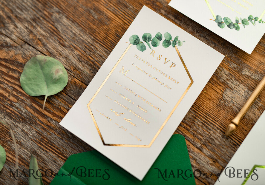 HOCHZEITS EINLADUNGEN Gold / Roségold / Silber / Glitzer Elegante Eukalyptus-Hochzeitseinladungen, glamouröse goldene Hochzeitskarten, maßgeschneiderte Grünpflanzen-Gold-Hochzeitseinladungen, minimalistische Hochzeitseinladungssuite.