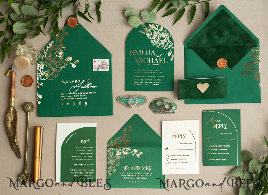 WEDDING INVITATIONS gold / rose gold / silver / glitter Arch Gold Greenery wedding invitation suite, Green Wedding Invites, Glamour Wedding Invitations, Greenery Wedding Set