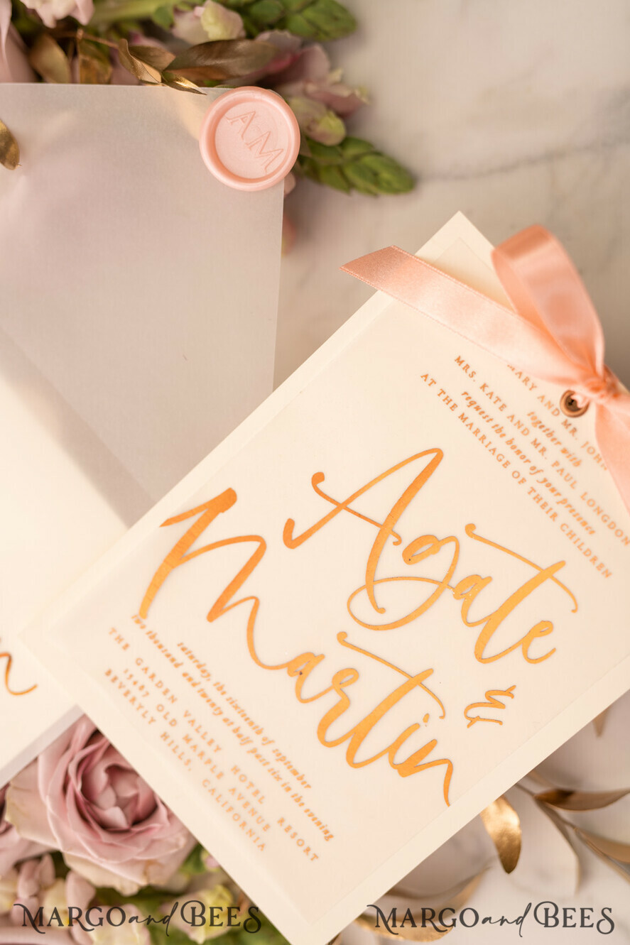 WEDDING INVITATIONS gold / rose gold / silver / glitter Elegant wedding invitations, blush pink wedding invitations, ecru wedding invitations, vellum envelope, vellum wedding invitations, tracing paper, pink ribbon, pink bow, gold foil print out, gold foil, gold wedding invitations, gold wedding, blush pink wedding, gold stationery, gold accessories, gold wedding stationery, gold wedding accessories, luxurious wedding, luxury wedding invitations, romantic wedding invites
