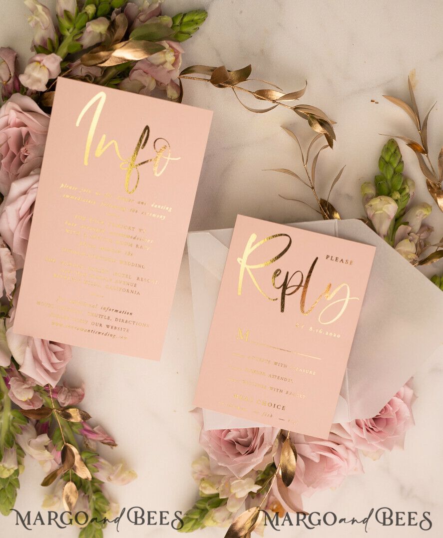 WEDDING INVITATIONS gold / rose gold / silver / glitter Elegant wedding invitations, blush pink wedding invitations, ecru wedding invitations, vellum envelope, vellum wedding invitations, tracing paper, pink ribbon, pink bow, gold foil print out, gold foil, gold wedding invitations, gold wedding, blush pink wedding, gold stationery, gold accessories, gold wedding stationery, gold wedding accessories, luxurious wedding, luxury wedding invitations, romantic wedding invites