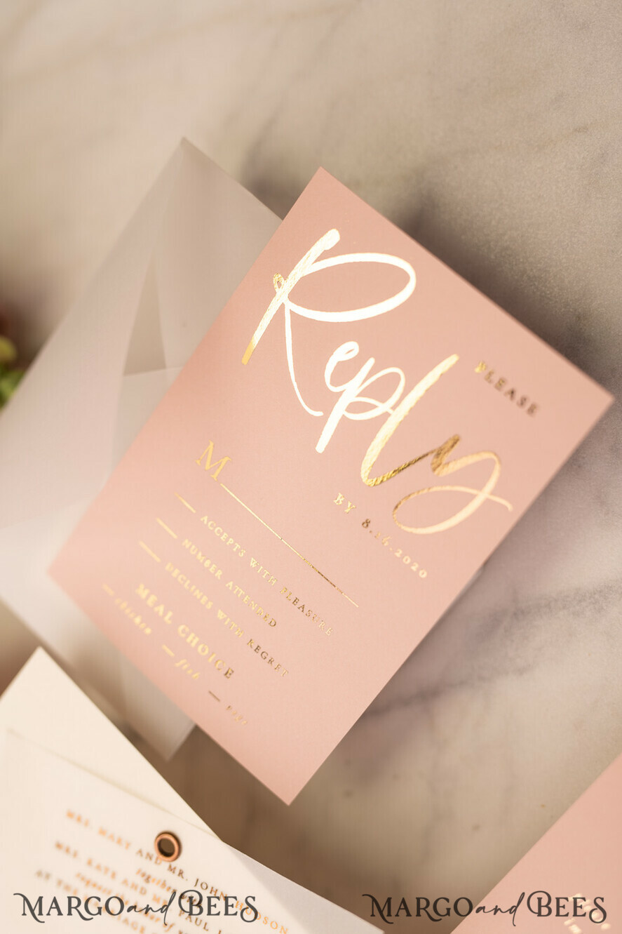 WEDDING INVITATIONS gold / rose gold / silver / glitter Elegant wedding invitations, blush pink wedding invitations, ecru wedding invitations, vellum envelope, vellum wedding invitations, tracing paper, pink ribbon, pink bow, gold foil print out, gold foil, gold wedding invitations, gold wedding, blush pink wedding, gold stationery, gold accessories, gold wedding stationery, gold wedding accessories, luxurious wedding, luxury wedding invitations, romantic wedding invites