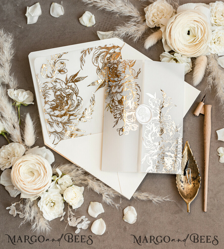 WEDDING INVITATIONS gold / rose gold / silver / glitter Acrylic Wedding invitations suite, Glamour Wedding Invitations, Golden Shine Wedding Invitation Suite, Luxury Gold Wedding Cards