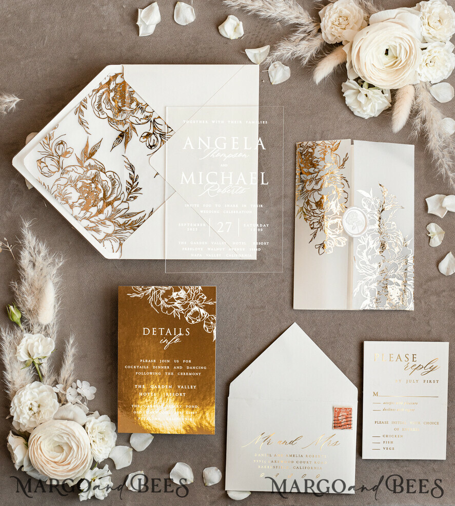 WEDDING INVITATIONS gold / rose gold / silver / glitter Acrylic Wedding invitations suite, Glamour Wedding Invitations, Golden Shine Wedding Invitation Suite, Luxury Gold Wedding Cards