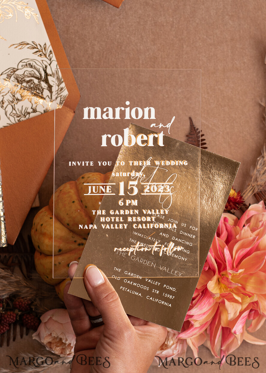 WEDDING INVITATIONS gold / rose gold / silver / glitter Acrylic Wedding invitation suite, Boho Glam Wedding Invitations, Golden Shine Wedding Invitates, Elegant Gold Wedding Cards