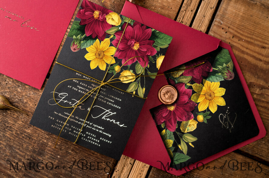 WEDDING INVITATIONS gold / rose gold / silver / glitter Luxury Indian Wedding Invitations, Romantic Dalhia Flower Wedding Cards, Elegant Burgundy Wedding Invitation Suite, Glamour Gold Foil Wedding Invites