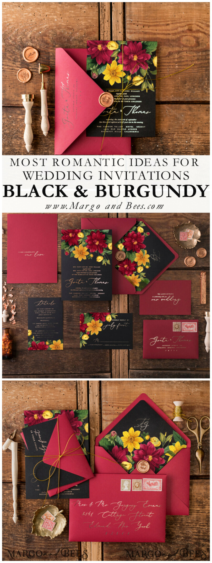 WEDDING INVITATIONS gold / rose gold / silver / glitter Luxury Indian Wedding Invitations, Romantic Dalhia Flower Wedding Cards, Elegant Burgundy Wedding Invitation Suite, Glamour Gold Foil Wedding Invites