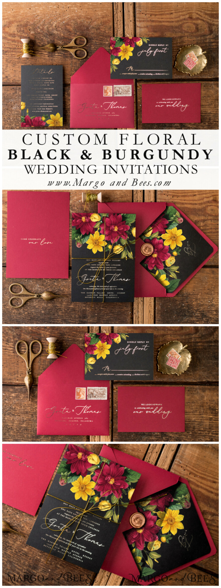 WEDDING INVITATIONS gold / rose gold / silver / glitter Luxury Indian Wedding Invitations, Romantic Dalhia Flower Wedding Cards, Elegant Burgundy Wedding Invitation Suite, Glamour Gold Foil Wedding Invites