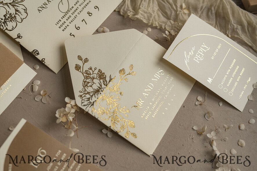 WEDDING INVITATIONS gold / rose gold / silver / glitter Arch Gold Ivory Gold wedding invitation suite, Ecru Floral Wedding Invites, Glamour Wedding Invitations, Elegant Wedding Set