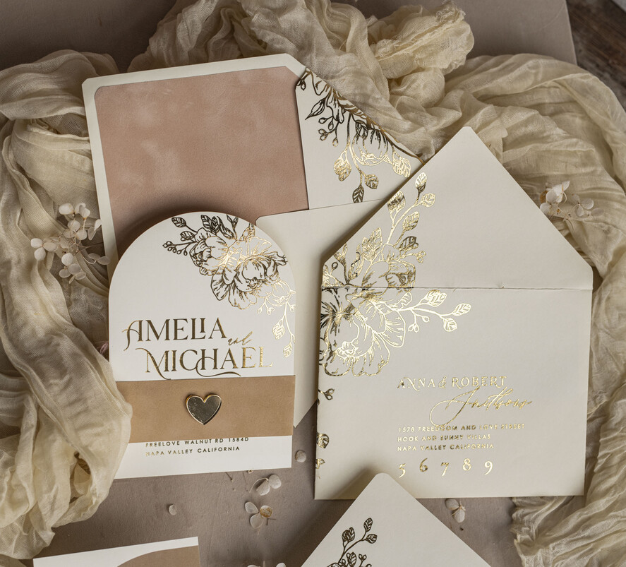 WEDDING INVITATIONS gold / rose gold / silver / glitter Arch Gold Ivory Gold wedding invitation suite, Ecru Floral Wedding Invites, Glamour Wedding Invitations, Elegant Wedding Set
