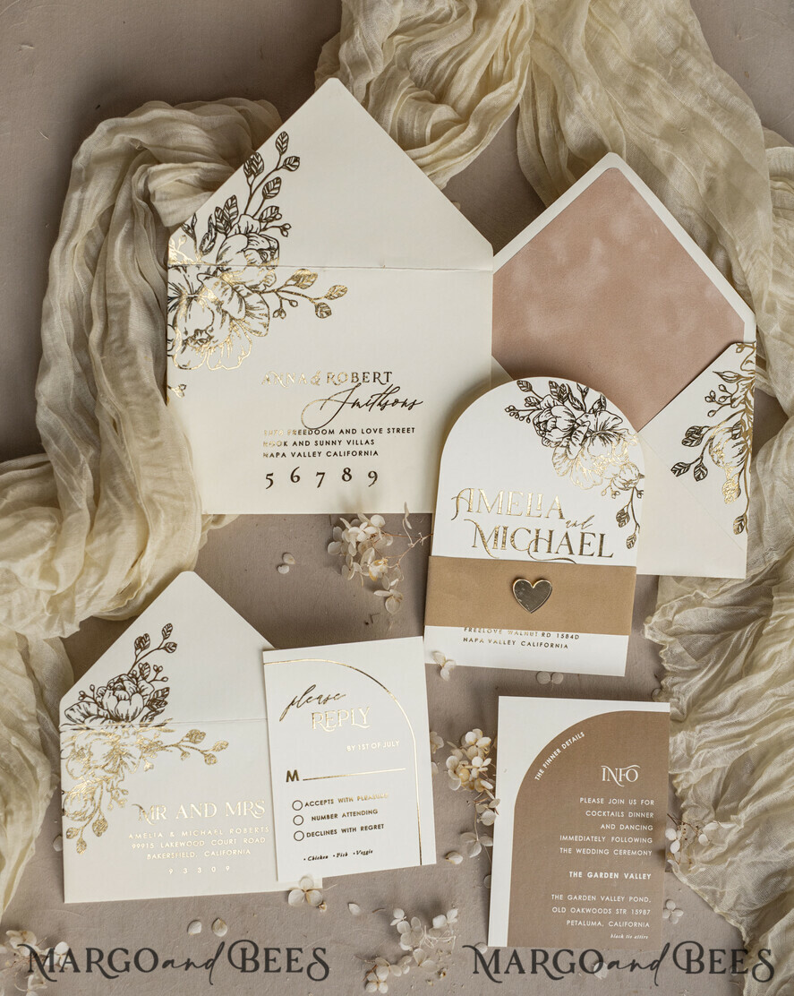 WEDDING INVITATIONS gold / rose gold / silver / glitter Arch Gold Ivory Gold wedding invitation suite, Ecru Floral Wedding Invites, Glamour Wedding Invitations, Elegant Wedding Set