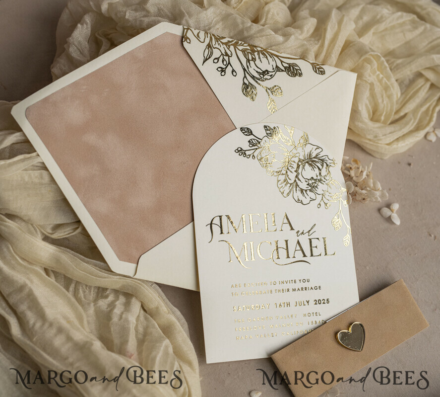 WEDDING INVITATIONS gold / rose gold / silver / glitter Arch Gold Ivory Gold wedding invitation suite, Ecru Floral Wedding Invites, Glamour Wedding Invitations, Elegant Wedding Set