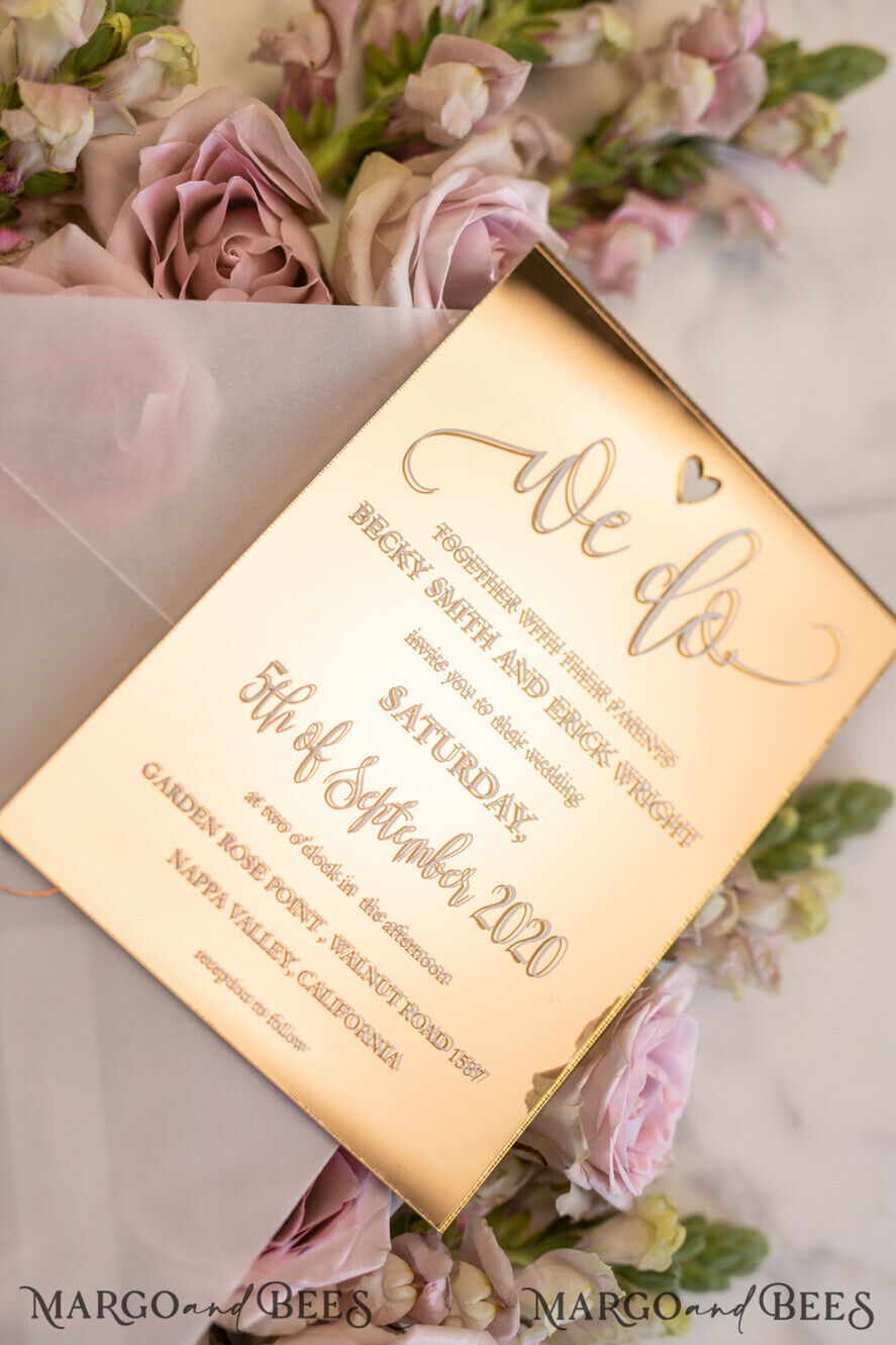 WEDDING INVITATIONS gold / rose gold / silver / glitter Luxury Gold Plexi Acrylic Wedding Invitations, Elegant Blush Pink Wedding Cards, Glamour Golden Wedding Invites, Bespoke Vellum Wedding Invitation Suite