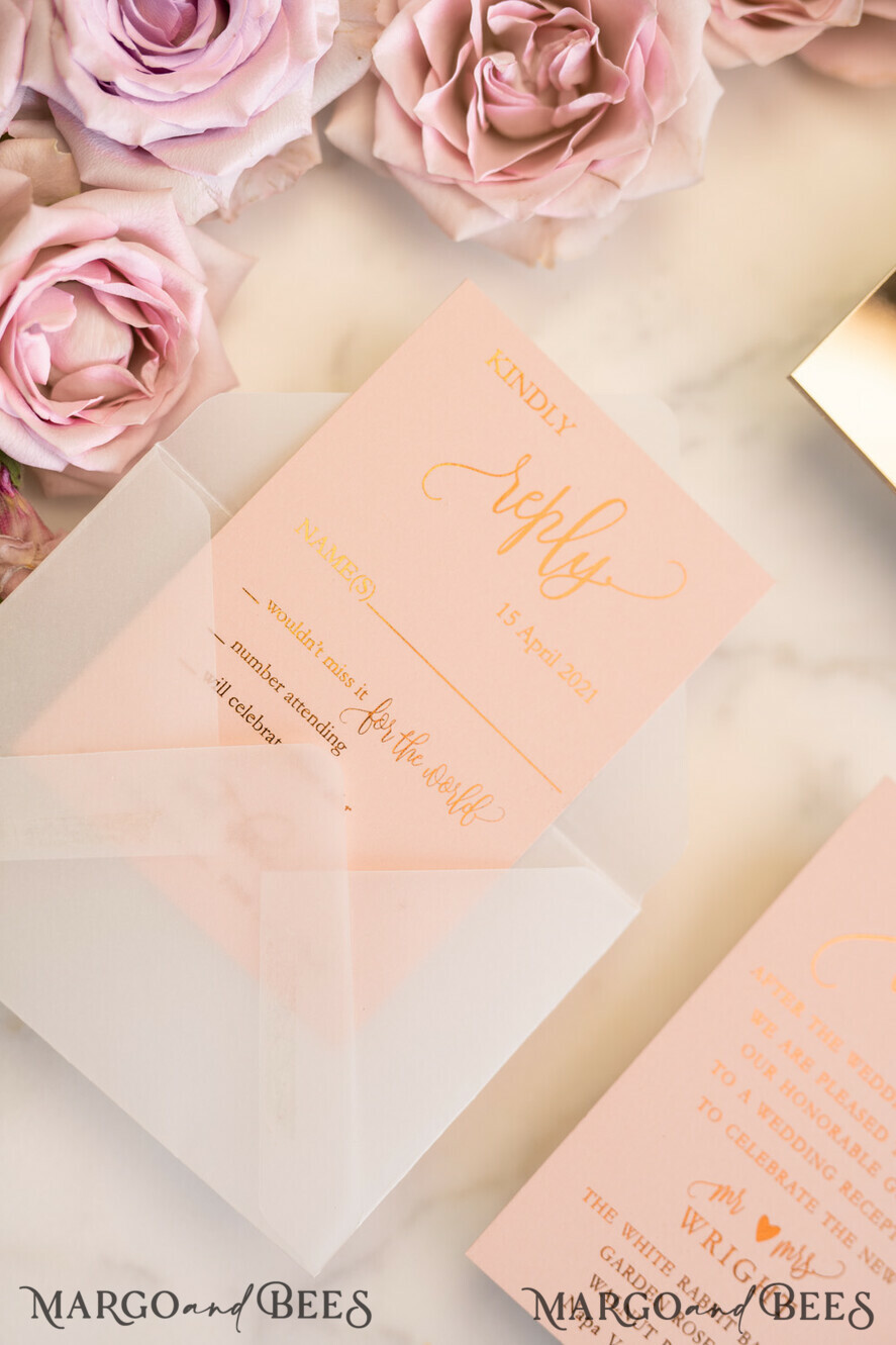 WEDDING INVITATIONS gold / rose gold / silver / glitter Luxury Gold Plexi Acrylic Wedding Invitations, Elegant Blush Pink Wedding Cards, Glamour Golden Wedding Invites, Bespoke Vellum Wedding Invitation Suite