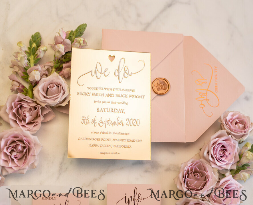 WEDDING INVITATIONS gold / rose gold / silver / glitter Luxury Gold Plexi Acrylic Wedding Invitations, Elegant Blush Pink Wedding Cards, Glamour Golden Wedding Invites, Bespoke Vellum Wedding Invitation Suite