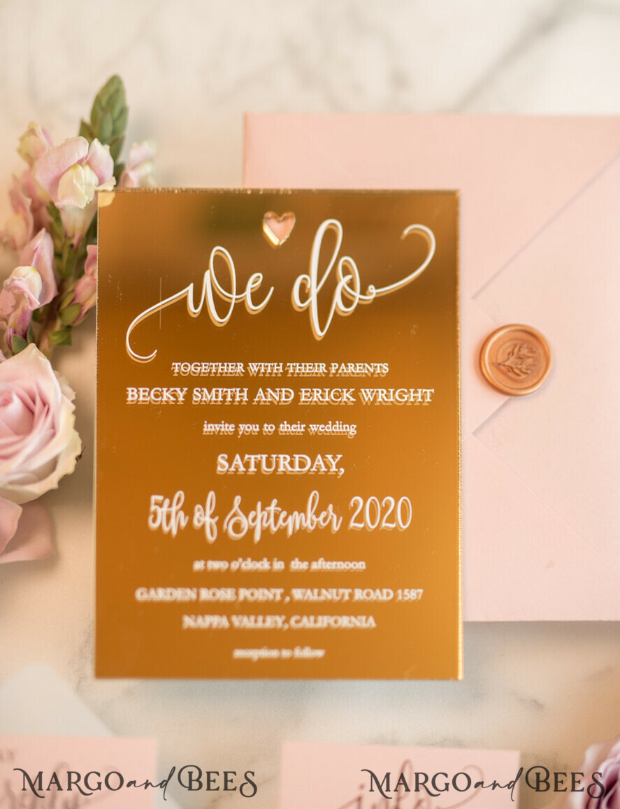 WEDDING INVITATIONS gold / rose gold / silver / glitter Luxury Gold Plexi Acrylic Wedding Invitations, Elegant Blush Pink Wedding Cards, Glamour Golden Wedding Invites, Bespoke Vellum Wedding Invitation Suite
