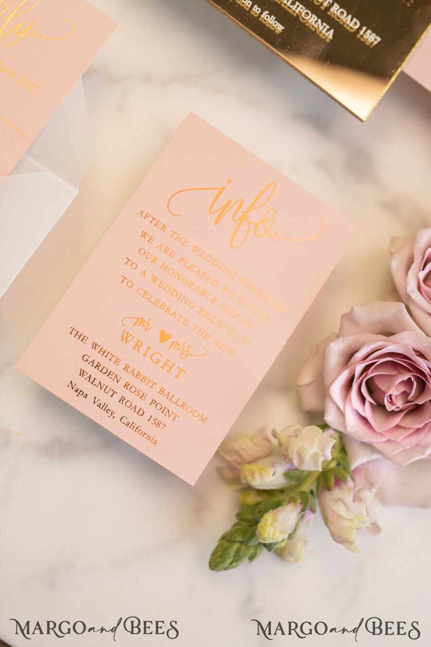 WEDDING INVITATIONS gold / rose gold / silver / glitter Luxury Gold Plexi Acrylic Wedding Invitations, Elegant Blush Pink Wedding Cards, Glamour Golden Wedding Invites, Bespoke Vellum Wedding Invitation Suite