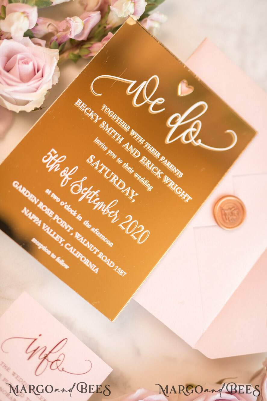 WEDDING INVITATIONS gold / rose gold / silver / glitter Luxury Gold Plexi Acrylic Wedding Invitations, Elegant Blush Pink Wedding Cards, Glamour Golden Wedding Invites, Bespoke Vellum Wedding Invitation Suite