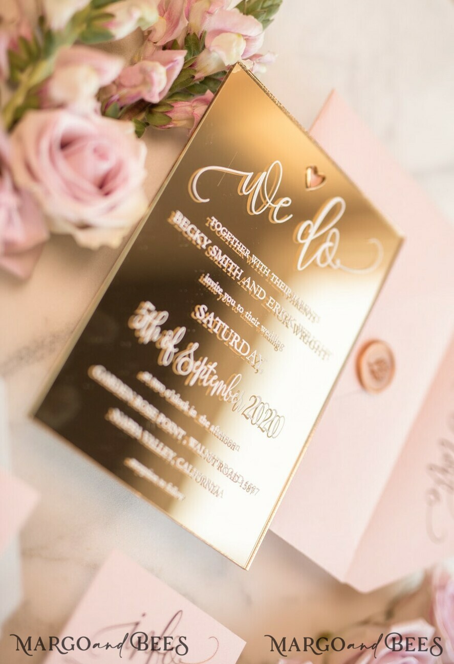WEDDING INVITATIONS gold / rose gold / silver / glitter Luxury Gold Plexi Acrylic Wedding Invitations, Elegant Blush Pink Wedding Cards, Glamour Golden Wedding Invites, Bespoke Vellum Wedding Invitation Suite