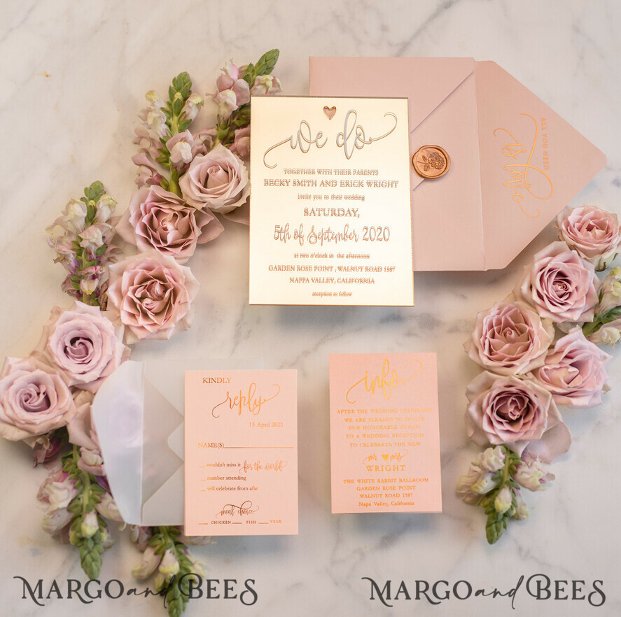 WEDDING INVITATIONS gold / rose gold / silver / glitter Luxury Gold Plexi Acrylic Wedding Invitations, Elegant Blush Pink Wedding Cards, Glamour Golden Wedding Invites, Bespoke Vellum Wedding Invitation Suite