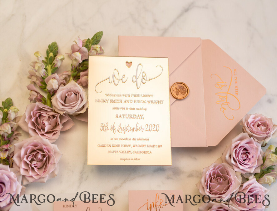 WEDDING INVITATIONS gold / rose gold / silver / glitter Luxury Gold Plexi Acrylic Wedding Invitations, Elegant Blush Pink Wedding Cards, Glamour Golden Wedding Invites, Bespoke Vellum Wedding Invitation Suite