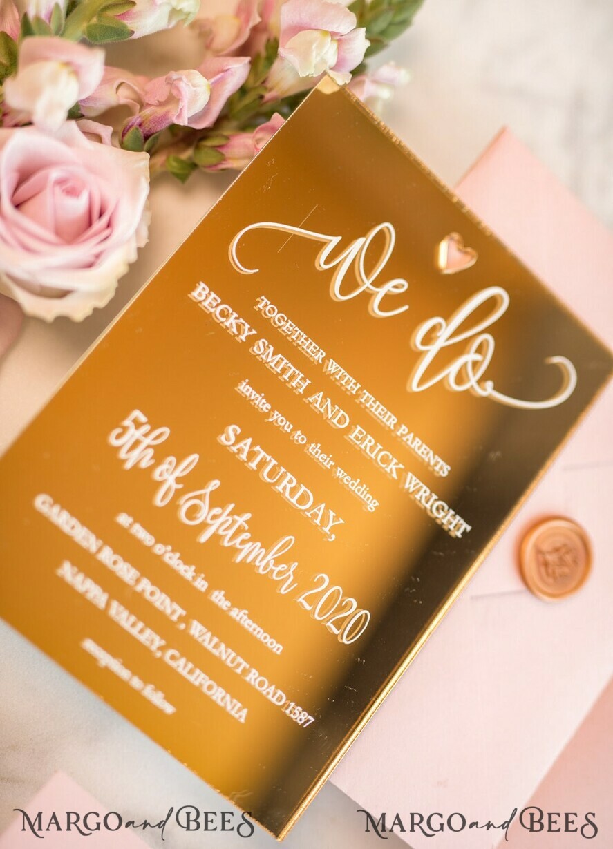 WEDDING INVITATIONS gold / rose gold / silver / glitter Luxury Gold Plexi Acrylic Wedding Invitations, Elegant Blush Pink Wedding Cards, Glamour Golden Wedding Invites, Bespoke Vellum Wedding Invitation Suite