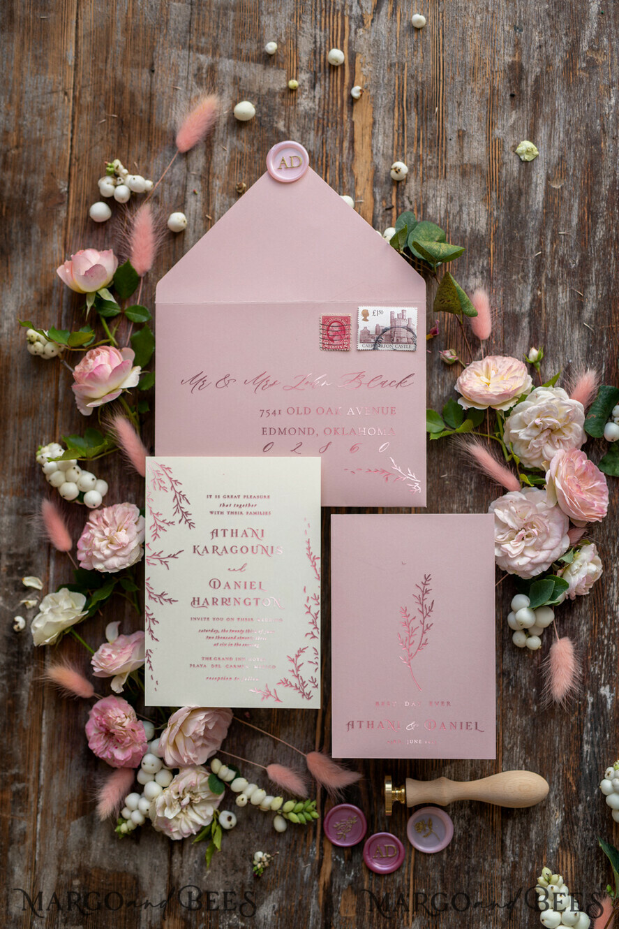 WEDDING INVITATIONS gold / rose gold / silver / glitter Glamour Rose Gold Wedding Invitations, Luxury Blush Pink Wedding Invitation Suite, Romantic Floral Wedding Cards, Minimalistic Wedding Invites
