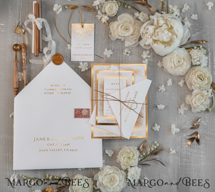 WEDDING INVITATIONS gold / rose gold / silver / glitter Luxury Gold Arabic Wedding Invitations, Glamour Golden Shine Wedding Invites, Elegant Indian Wedding Cards, Glitter Wedding Stationery