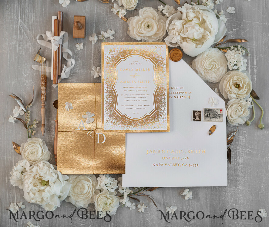WEDDING INVITATIONS gold / rose gold / silver / glitter Luxury Gold Arabic Wedding Invitations, Glamour Golden Shine Wedding Invites, Elegant Indian Wedding Cards, Glitter Wedding Stationery