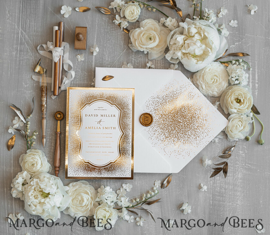 WEDDING INVITATIONS gold / rose gold / silver / glitter Luxury Gold Arabic Wedding Invitations, Glamour Golden Shine Wedding Invites, Elegant Indian Wedding Cards, Glitter Wedding Stationery