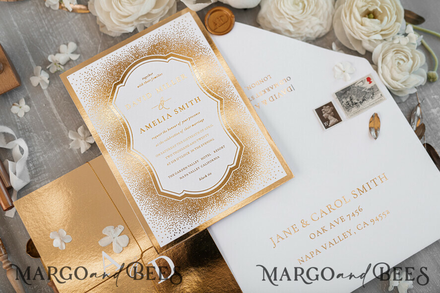 WEDDING INVITATIONS gold / rose gold / silver / glitter Luxury Gold Arabic Wedding Invitations, Glamour Golden Shine Wedding Invites, Elegant Indian Wedding Cards, Glitter Wedding Stationery