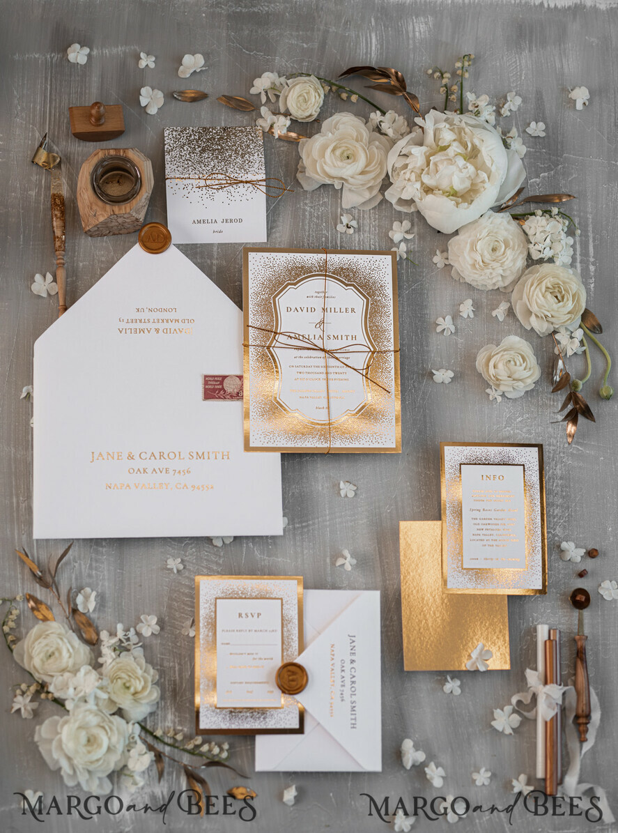 WEDDING INVITATIONS gold / rose gold / silver / glitter Luxury Gold Arabic Wedding Invitations, Glamour Golden Shine Wedding Invites, Elegant Indian Wedding Cards, Glitter Wedding Stationery