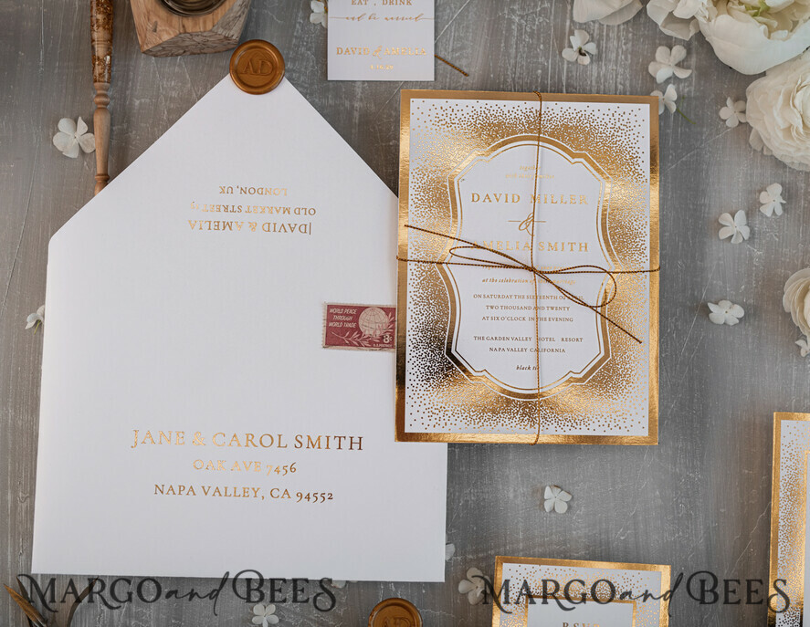 WEDDING INVITATIONS gold / rose gold / silver / glitter Luxury Gold Arabic Wedding Invitations, Glamour Golden Shine Wedding Invites, Elegant Indian Wedding Cards, Glitter Wedding Stationery
